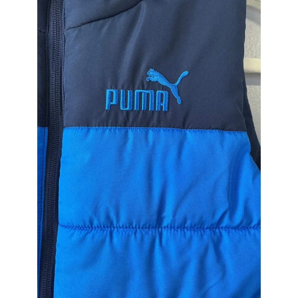Puma Boys Blue Navy Quilted Puffer Vest Full Zip Size M 10/12